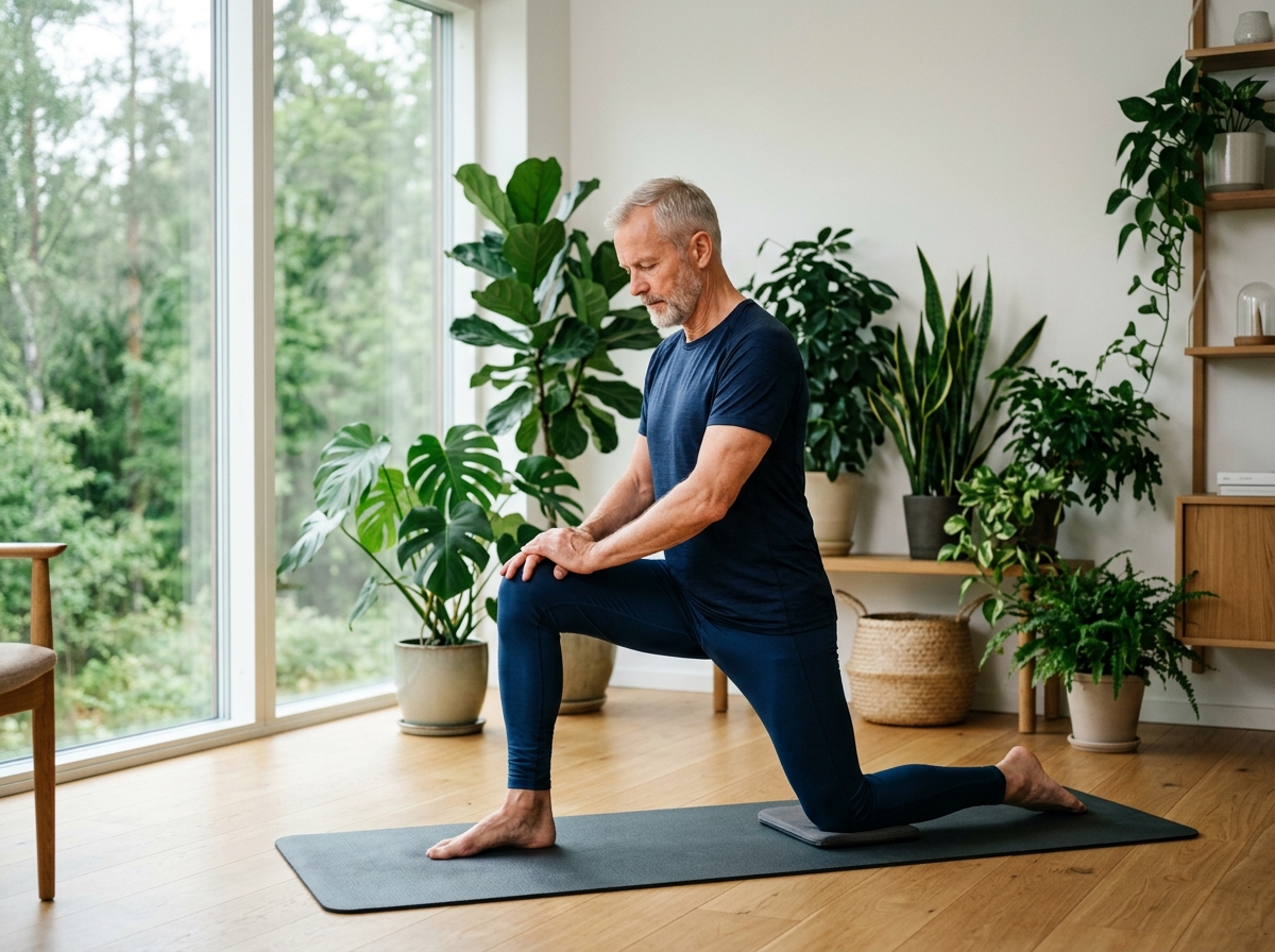 Man som stretchar på matta